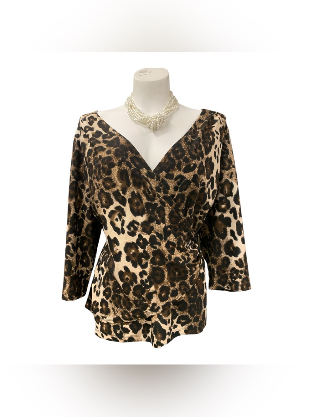 Michel Studio Leopard Print Wrap Tunic in Brown and Black Size Xl